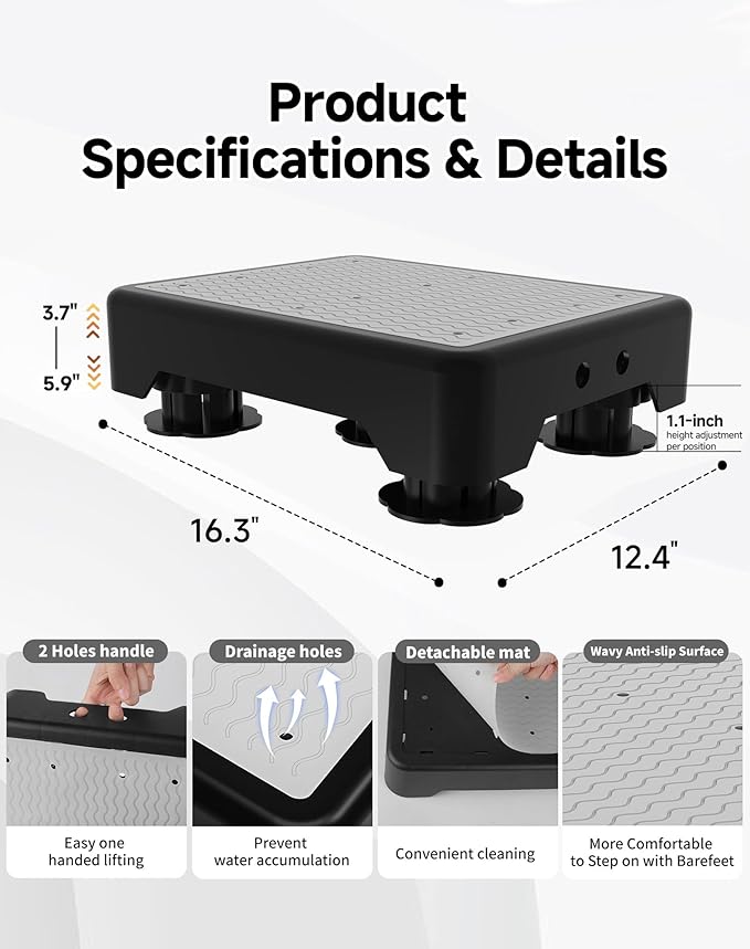 Adjustable Step Stool for Adults, Toddler Step Stools, 660 LBS Capacity Non-Slip Safety Step Platform for Elderly and Kids, Portable Stair Assist for Cars, Bedside, Kitchen, and Shower, Grey