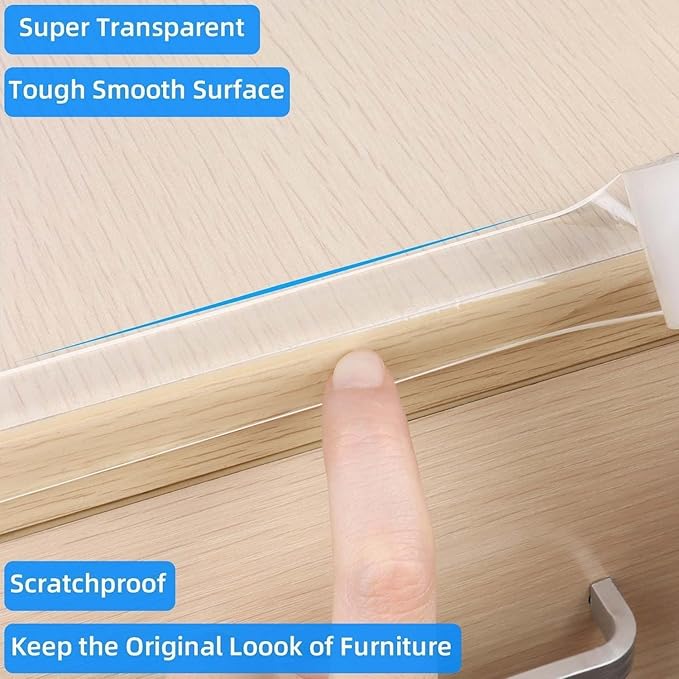 2Pack Clear Edge Protector Strip,1.57in x 16.4FT(32.8FT Total),Sharp Edge Wrap Cover Tape,Self Adhesive Protective Bumper Guards for Cabinet Door Desk Table Furniture,Kitchen Countertop,Waterproof