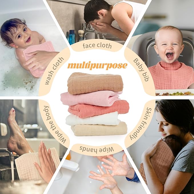 MIGIOL Muslin Burp Cloths 100% Cotton Baby Burp Cloths Soft, Absorbent 10x20 inches for Girls and Boys Baby Essentials