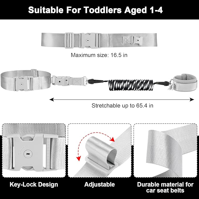 Accmor Toddler Waist Leash Belt, Reflective Anti Lost Wrist Link, Anti Lost Waist Band Child Leash with Lock for Kids, Child Walking Harness Wristband Rope Tether Leashes for Outdoor Travel (Black)