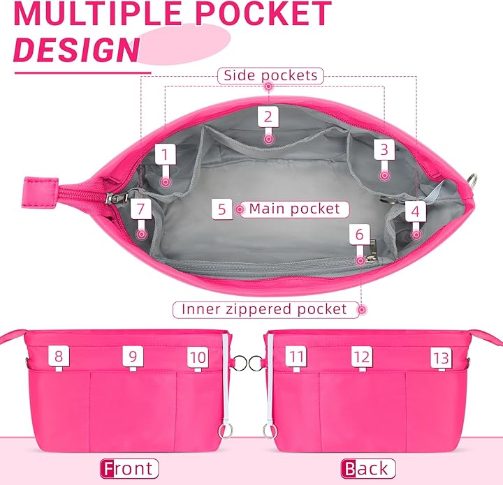 HyFanStr Purse Organizer Insert with Zipped Top for Tote Bag, Handbag Shaper with 13 Pockets