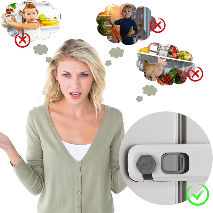 2Pack Child Proof Refrigerator Lock,Fridge Locks for Kids with Sticky Adhesive Pads,Baby Safety Locks for Fridges, Cabinets, Drawers, Double Doors and More (2 Pack)