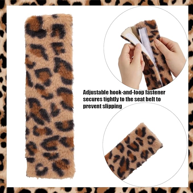 2pcs Cheetah Print Seat Belt Cover Pads, Cute Plush Car Seat Straps Shoulder Cushions Fluffy Soft Leopard Print Seatbelt Protectors Car Accessories for All Cars & Backpack Comfortable Use