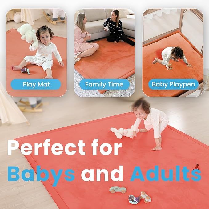 1.3" Thick Baby Floor Play Mat, 59x79 Padded Foam Tummy Time Crawling Mat, Non-Slip Water-Repellent Soft Plush Nursey Area Rug for Playroom Bedroom Living Room (Brick)