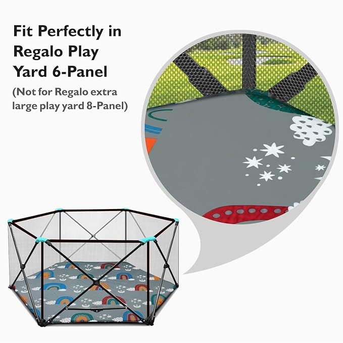 Hexagon Playpen Mat, Compatible with Regalo Play Yard and hiccapop PlayPod Portable Playpen, Self Inflatable Mat Pad, Portable and Comfortable Play Yard Mat with Carry Case - Rainbow