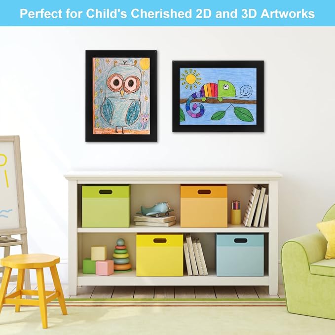 [2-Pack] Kids Frames, 8.5x11 Front Opening Kids Artwork Frames Changeable, Black Artwork Display Storage Frame for Wall, Holds 50 Pcs, for 3D Picture, Crafts, Children Drawing, Hanging Art, Portfolio