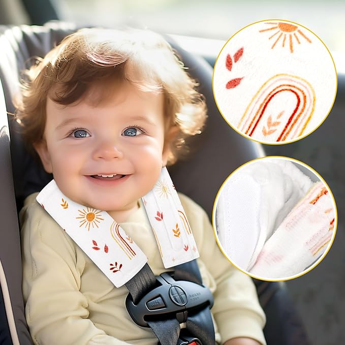 TANOFAR Baby Car Seat Strap Pads, Soft Carseat Straps Covers, Car Seat Straps Shoulder Pads for Girls, Seat Belt Cover Pad for Kids, Suitable for Baby Car Seat, Pushchair, Stroller, Rainbow