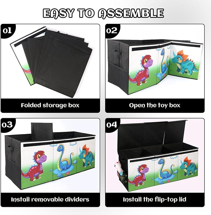 Dqoetort Extra Large Toy Box, Collapsible Storage Organizer with Lids, Sturdy Dinosaur Toy Chest for Boys Girls, 40"x14"x16" Kids Storage Bin Box Baskets for Living Room, Playroom, Bedroom, Nursery