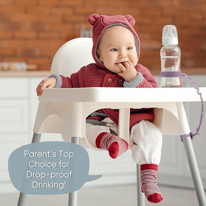 Baby Bottle and Sippy Cup Straps - Adjustable Straps Attach with Strollers, High Chair, Shopping Cart - Food Grade Silicone - Dishwasher Safe (5Packs, Color 1)