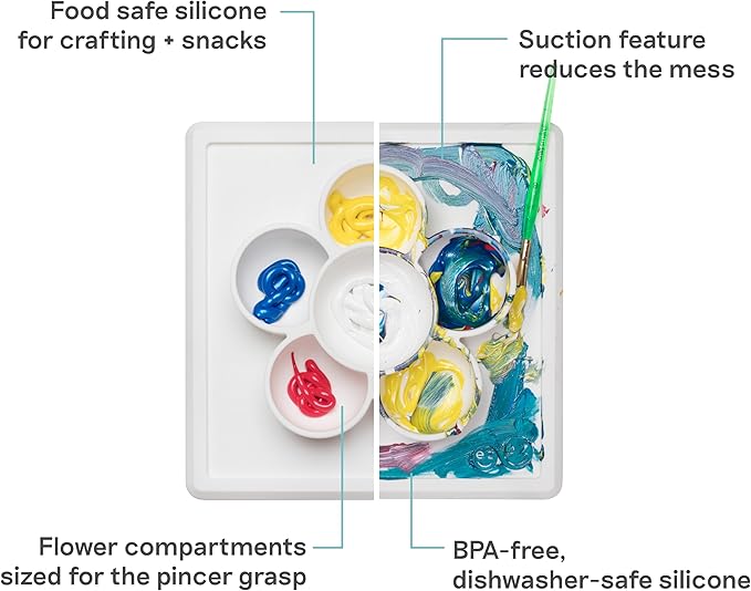 ezpz Mini Play Mat for Baby + Toddler (Cream) - 6 Months+ - Suction Plate with Flower Compartments for Crafts, Painting, Sorting, Snack Time - Promotes Pincer Grip