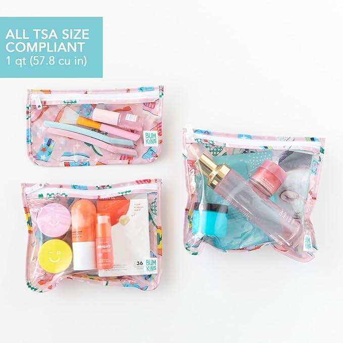 Bumkins Travel Bag, Toiletry, TSA Approved Pouch, Zip Bag, Quart Size Airline Compliant, Clear-Sided, Baby Diaper Bag Organization, Makeup, Accessories, CarryOn Packing, Set of 3 Sizes, Cowgirl Boots