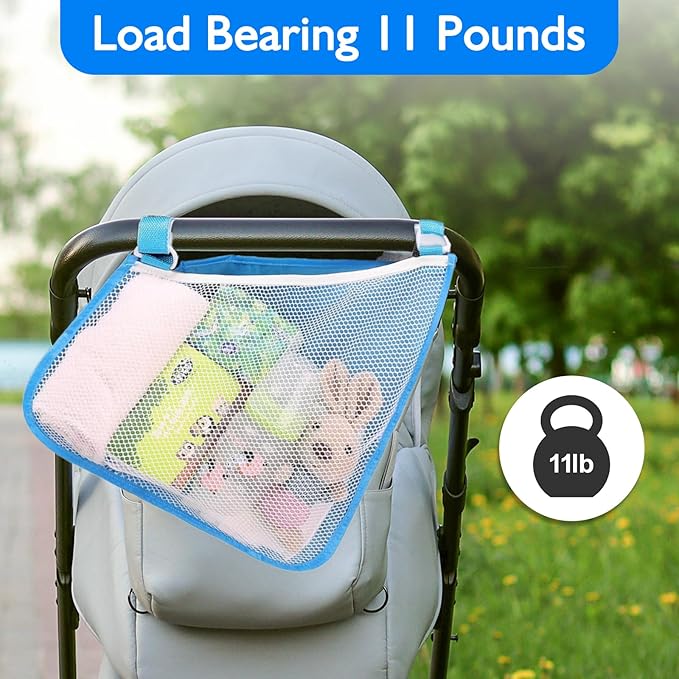 Stroller Side Bag - Bike/Stroller Organizer, Hook & Loop Easy Attach - Mesh Design, Non-Slip Straps, mom Cozy Stroller Organizer, Stroller Accessories, Black (BLUE 2PCS)