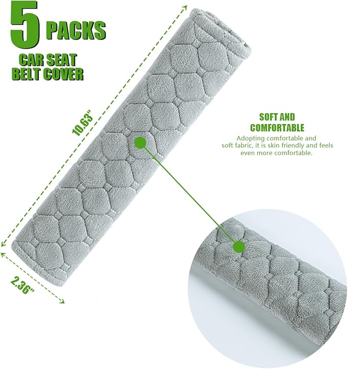 WSSROGY 5 Pack Soft Comfort Car Seatbelt Cover Protector Pads Strap for Protecting Neck and Shoulder (Gray)