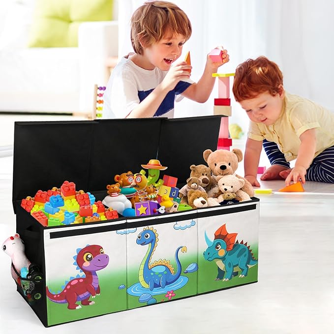 Dqoetort Extra Large Toy Box, Collapsible Storage Organizer with Lids, Sturdy Dinosaur Toy Chest for Boys Girls, 40"x14"x16" Kids Storage Bin Box Baskets for Living Room, Playroom, Bedroom, Nursery