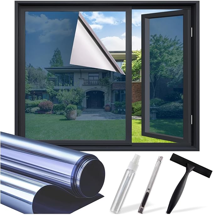 SUNBABY Window Tint for Home, One Way Privacy Film Heat & UV Blocking, Static Cling No Glue Renter Friendly Cover for Home Bedroom, Office & Sliding Glass Door, 17.5 x 78.7 Inch with 3 Tools, Blue