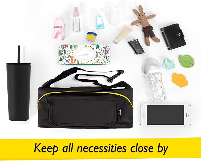 Upperkids Essentials Travel Bag for Doona Infant Car Seat Stroller, Organizer Bag with Cup Holder, Phone & Wipes Pockets, Large Capacity, Water-Repellent & Lightweight, Baby Essentials Storage
