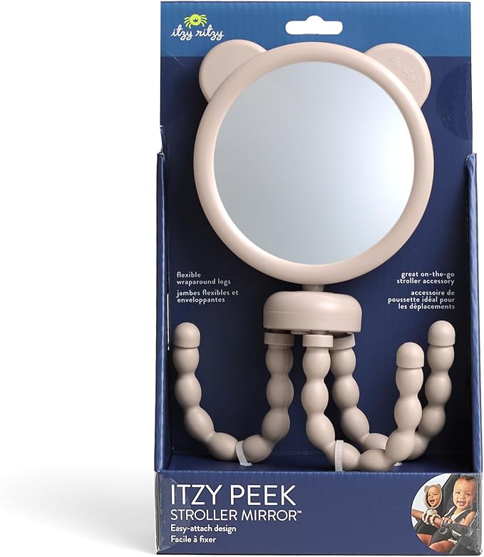 Itzy Ritzy Stroller Accessory - Features 360 Degree Swivel Design, Tilting & Flexible, Easy-Attach Wraparound Legs (Bear) - Stroller Mirror