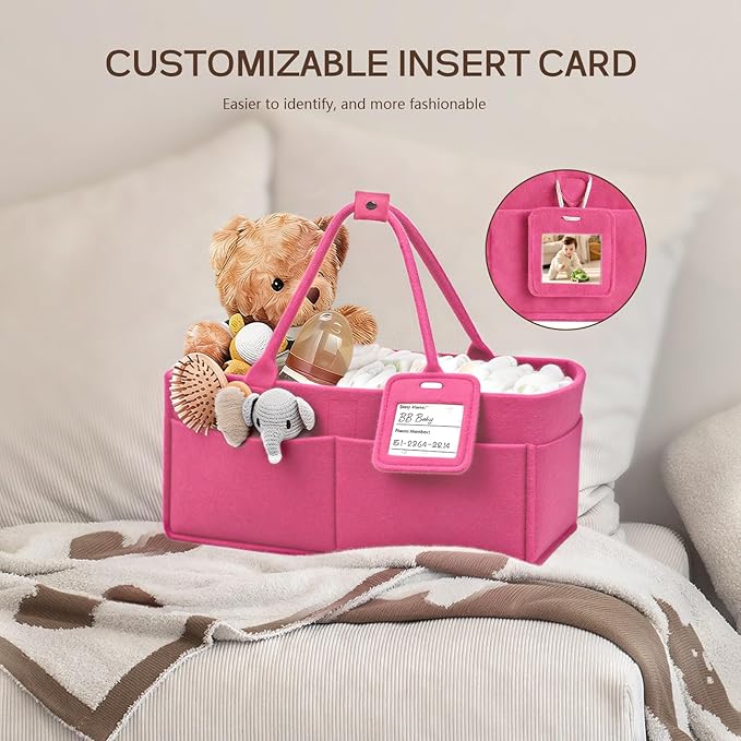 GEMII Diaper Caddy Organizer-Large Baby Caddy Organizer with Handle, Newborn Registry Essentials, Baby Shower Basket Gifts for Boys or Girls (Pink, Large)