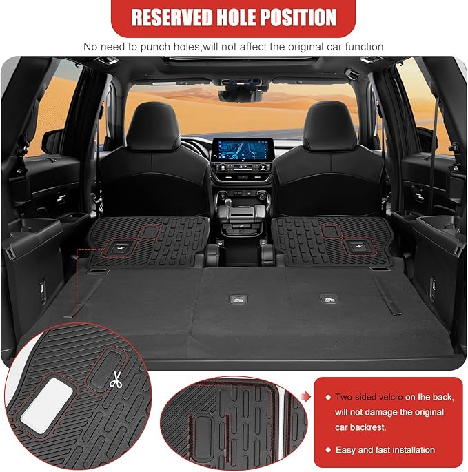 Kick Mat Fit for 2024-2025 Toyota Grand Highlander, TPE Cargo Liner All Weather Backrest Mat for Grand Highlander 7 Seats Accessories(Not fit Highlander)