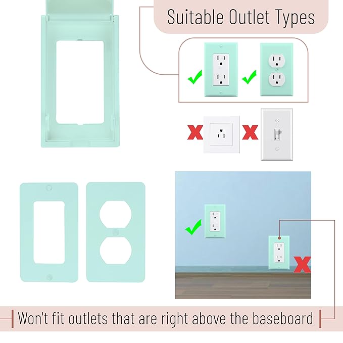 Bates - Baby Safety Outlet Cover Box, Cyan Blue, Outlet Covers Baby Proofing, Plug Covers Baby Proofing, Baby Outlet Cover, Socket Covers Baby Proofing, Baby Outlet Covers Baby Proof, Outlet Box Cover