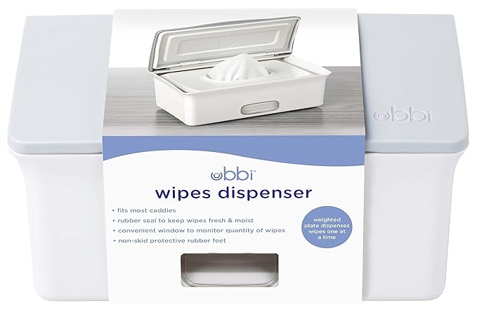Ubbi Baby Wipes Dispenser Case, Baby Wipes Holder With Weighted Plate, Keeps Wipe's Fresh And Non-Slip Rubber Feet, Gray (Pack of 2)