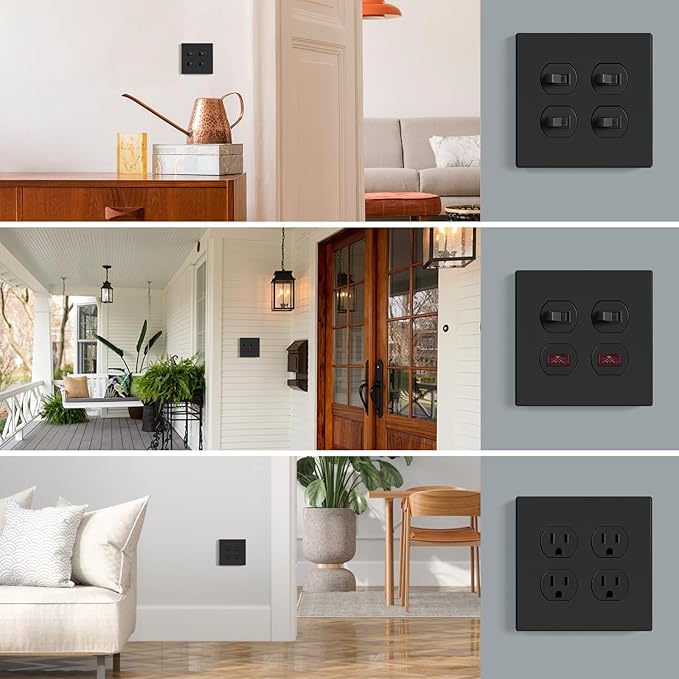 AIDA 2-Gang Screwless Wall Plates - Mid-Size Thermoplastic Cover for Duplex & Combo Receptacles and Toggle Switches - Unbreakable & UL Listed - 10 Pack,Matte Black