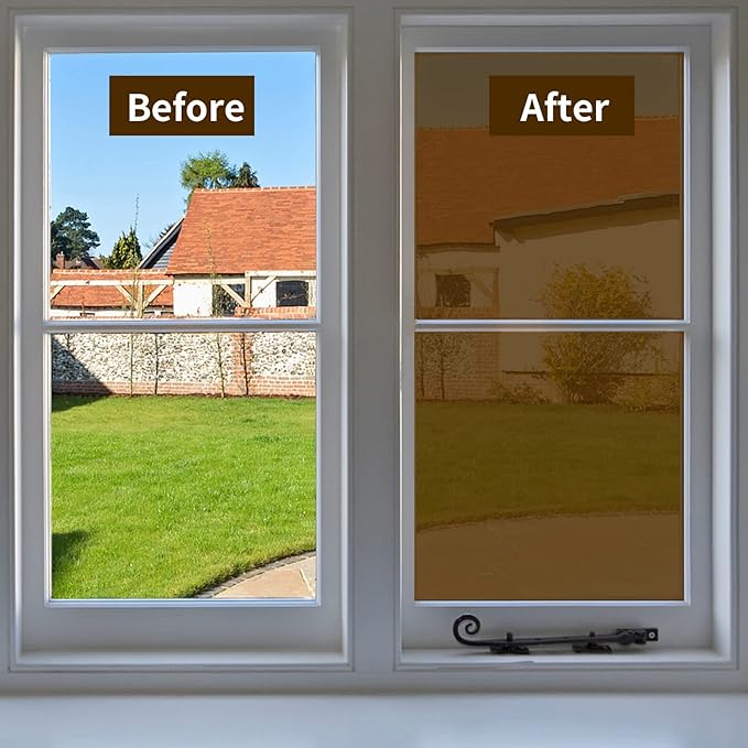 Niviy One Way Window Film Privacy Mirror Effect Self-Adhesive Window Tint UV Heat Control Glass Door Film for Home and Office, Tea-Silver 35.4 x 78.7 inches