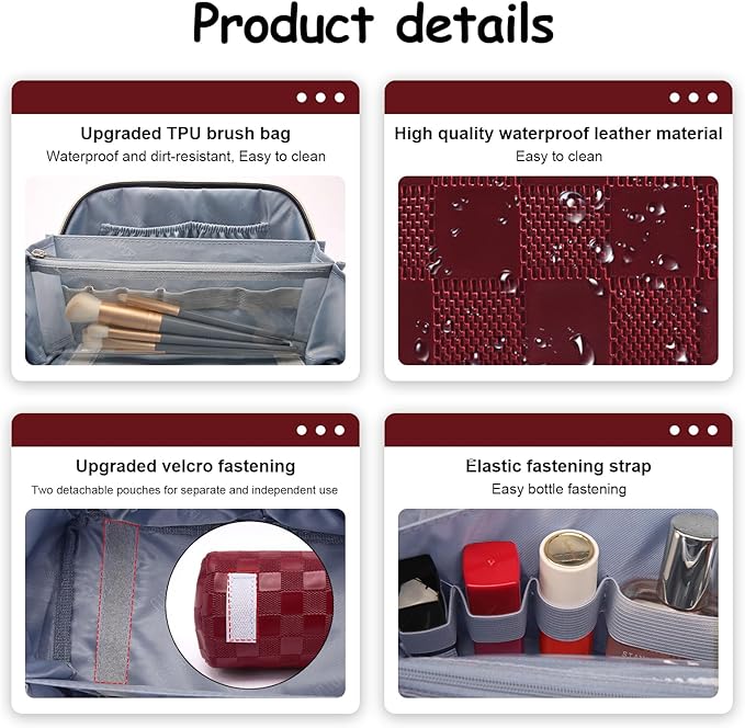BOYATU Travel Makeup Bag Organizer Cosmetic Bag: 3 Pcs Set Make up Bags for Women with Handle - Waterproof Vegan Leather Toiletry Bags Travel Essentials Pouch with Compartments (03-A-Red)