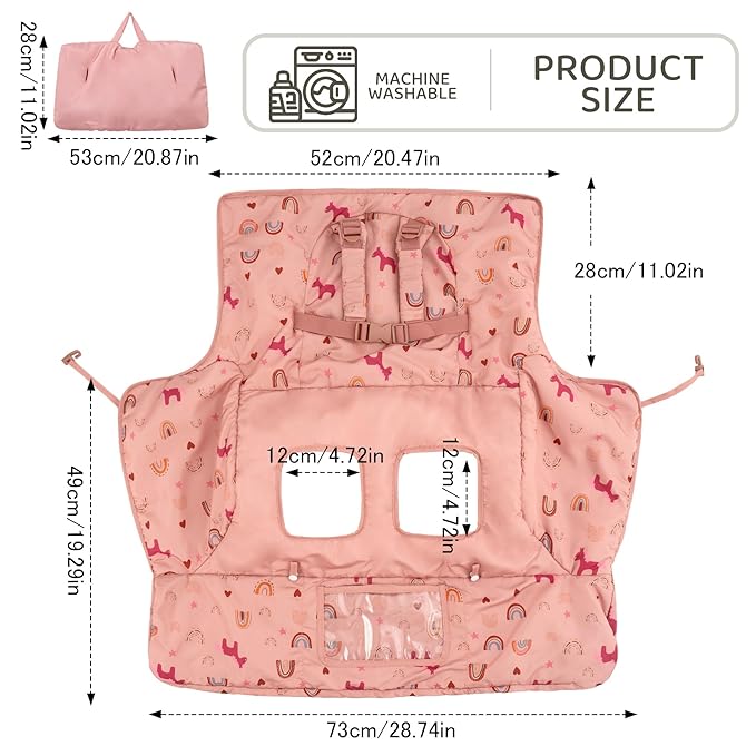 Shopping Cart Cover for Baby 2 in 1 High Chair Covers for Restaurant Comfortable Grocery Cart Seat Covers for Infant, Toddler Universal Suitable for Most Shopping Carts Machine Washable, DJ Pink