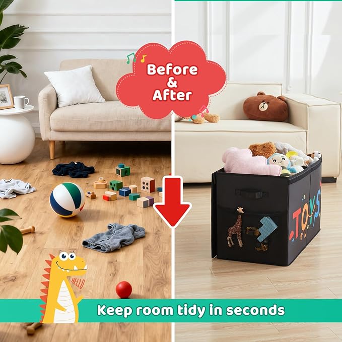 Uniency Large Toy Box, 83L Sturdy Collapsible Storage with Lid, 25"x13"x16" Kids Storage Organizer, Toy Chest Bin Baskets for Boys Girls,for Nursery,Bedroom,Playroom,Living Room,Toddlers Toybox(Black)