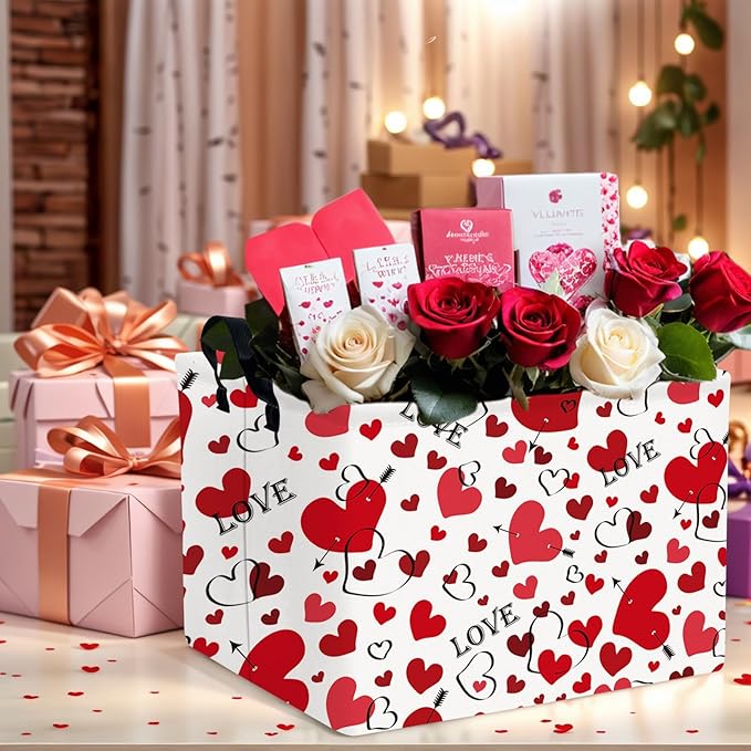 ASKETAM Valentine's Day Basket Gift for Empty Cute Heart Large Storage Bin for Kid and Baby Room Décor (Love Arrow Heart)