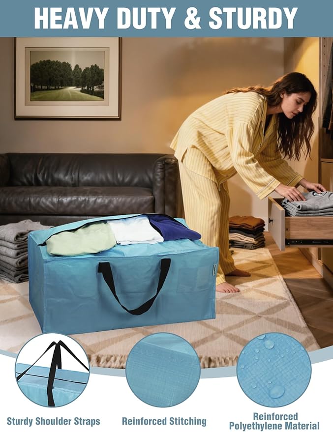 WORKPRO 2 Pack Extra Large Moving Bags with Zippers & Carrying Handles Backpack Straps, Heavy-Duty Storage Tote for Space Saving & Storage, Alternative to Moving Box (Dusty Blue)