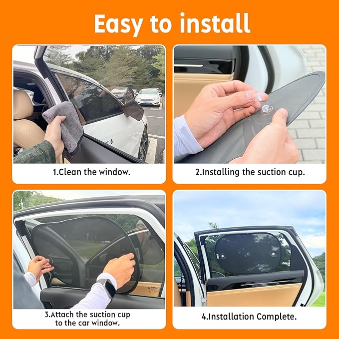 [2025 Upgraded] Car Shades for Side Windows 19"x12"(4 Pack),Sun Shade for Window with 8 Suction Cups,Car Window Shades Can Blocks 99.98% UVR,Window Shade for Baby