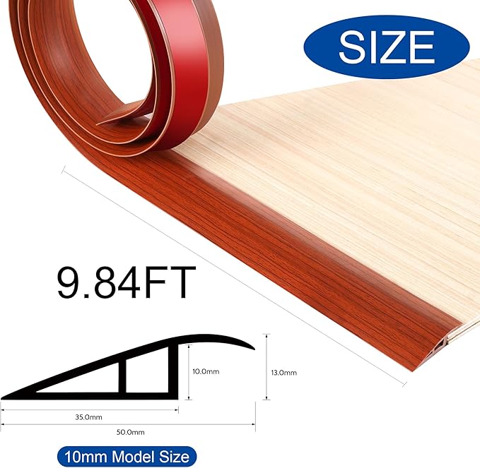 BNELL Floor Transition Strip Self Adhesive-PVC Carpet & Floor Edging Trim Strip,Threshold Transitions Suitable for Threshold Height Less Than 10mm (9.84FT_Red Teak Wood Grain)