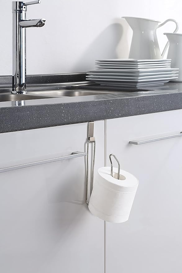 SunnyPoint Over The Tank Toilet Tissue Paper Roll Holder Dispenser and Reserve for Bathroom Storage and Organization - Metal, Hanging, Holds 1 Roll (Satin Nickel)