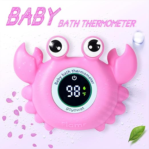 Baby Bath Thermometer,Baby Bath,Newborn Swimming Safety Toy,Bathtub Water Thermometer,Large Eyed Crab Toy Floating Water Temperature Gauge Baby Temperature Warning,Girl Baby Pink