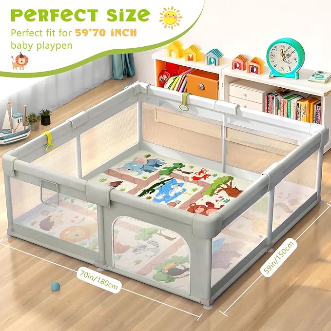Baby Play Mat for Floor 59 * 71 inch, Extra Thick Soft Cushioning Foam Mat for Kids, Non Slip & Washable Crawling Mat for Toddler, Padded Play Mat for Baby Tummy Time