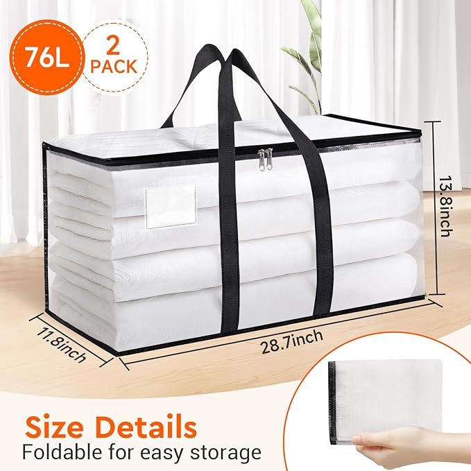 BlissTotes Moving Bags, 76L 2-Pack Storage Bags, Moving Box Heavy Duty Extra Large, Moving Totes with Zipper, Reinforced Handles Boxes for Packaging Moving, Decorative Wreath Storage