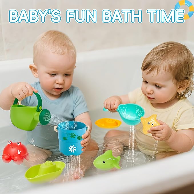 Baby Bath Toys for Kids Ages 1-3, 16PCS Mold Free Bath Toys for Toddlers 2-4 Bathtub Water Table Pool Sand Play Toys, Birthday & Festival Gifts for Babies and Toddlers
