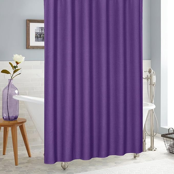 MitoVilla Purple Waffle Fabric Shower Curtain, Modern Waffle Weave Textured Shower Curtains for Luxury Bathroom Decor, Weighted Bathroom Shower Curtain, 72 x 72