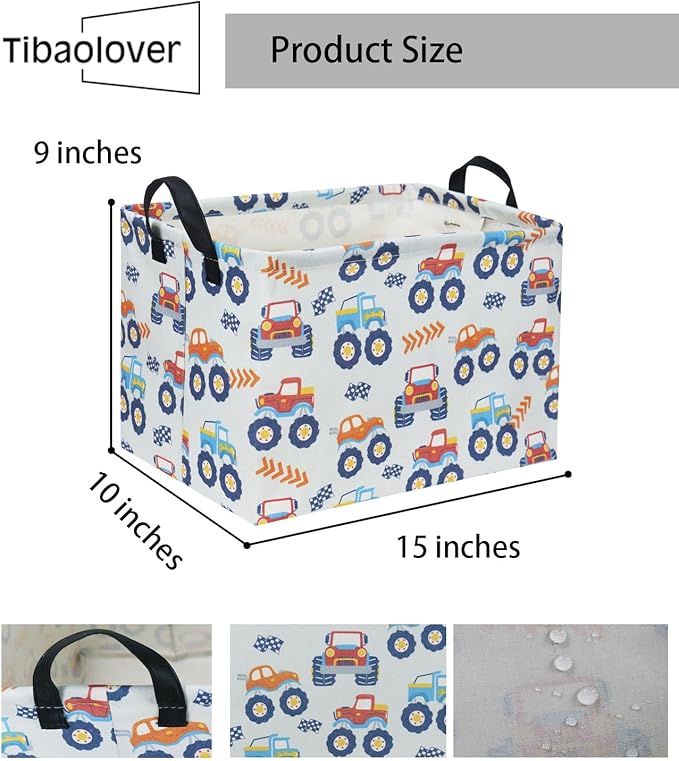 TIBAOLOVER Rectangular Monster Truck Basket for Kids Baby Storage Basket Cute Toy Storage Bin Organizer Shelf Book Truck Room Decor(Monster Truck)
