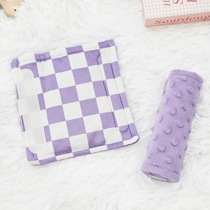 DILIMI Baby Car Seat Belt Covers, 2Pcs Carseat Shoulder Strap Pads, Soft Minky Car Seat Neck Covers, Newborn Car Seat Strap Protectors, Stroller Strap Covers for Baby Kids, Purple Checkered