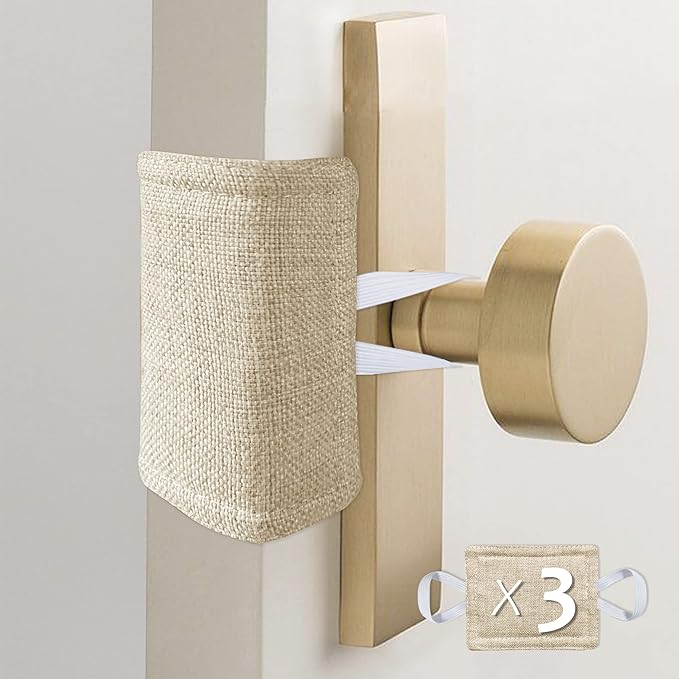 Door Silencer Padded Door Latch Cover, Baby Door Cushion Quiet Closer Door Lock Cover Universal Fit for No More Noise Light Sleeper Baby Nursery - 4" x 3", Taffy, Set of 3