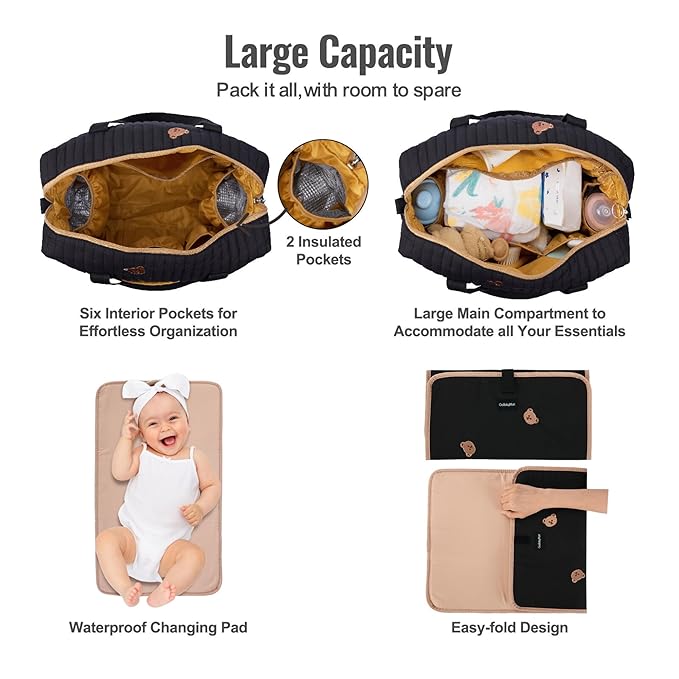 GOBABYMART 3pc Diaper Bag Tote Set, Hospital Bag for Labor & Delivery, Maternity Travel Bag with Changing Pad & Pacifier Case