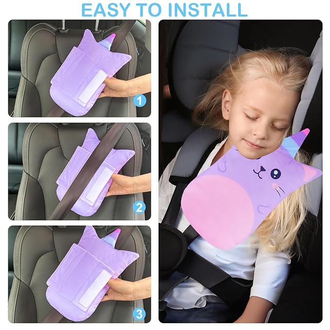 FIODAY Seatbelt Covers for Kids Car Seat Strap Pads Seat Belt Pillow Adjust Seat Belt Covers Seatbelt Cushion for Toddler Baby Boys Girls Travel Head Neck Shoulder Support,Purple