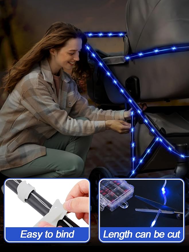 16.4FT Durable Baby Stroller Lights for Walking at Night, Make The Stroller Visible, with Cable Ties, LED Lights for Stroller Accessories Bikes, Blue