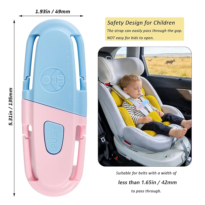 Universal Car Seat Chest Clip, Adjustable Harness Positioning Clip for Stroller and Booster Seat, Anti-Slip Shoulder Straps Holder Accessory for Parents (1 Pack, Pink&Blue)