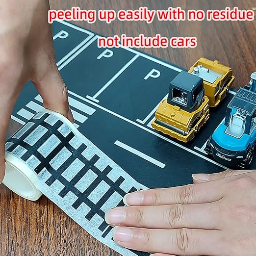 dspitwod Road Tape for Toy Cars Trains Play 6-Pack Black Car Track Tape, Parking Spot Stick to Floors and Table Flat Surface,No Residue, for Kids Gift (TAPE6)