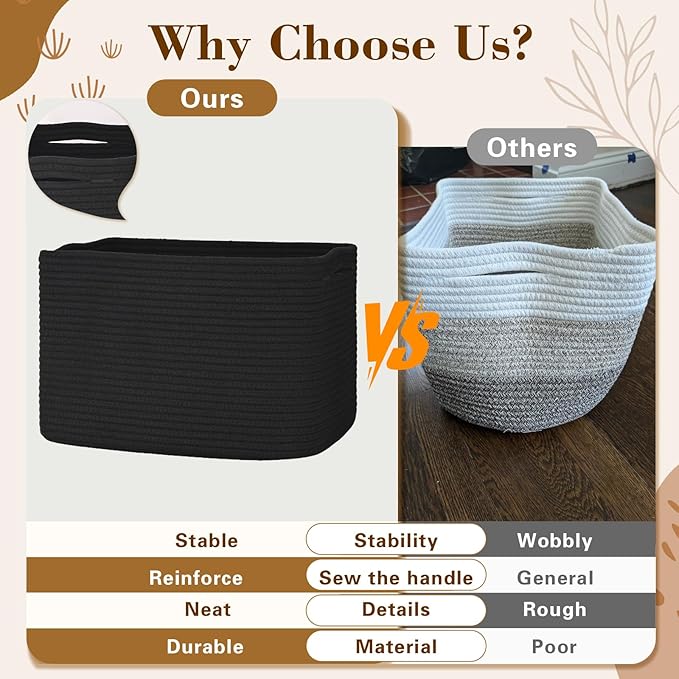 Degeyoyo Woven Storage Baskets, Baskets for Organizing, 3 Pack Woven Basket for Storage, Storage Baskets for Shelf, Towel, Toy, Book, Closet, Baby 15"×10"×9"