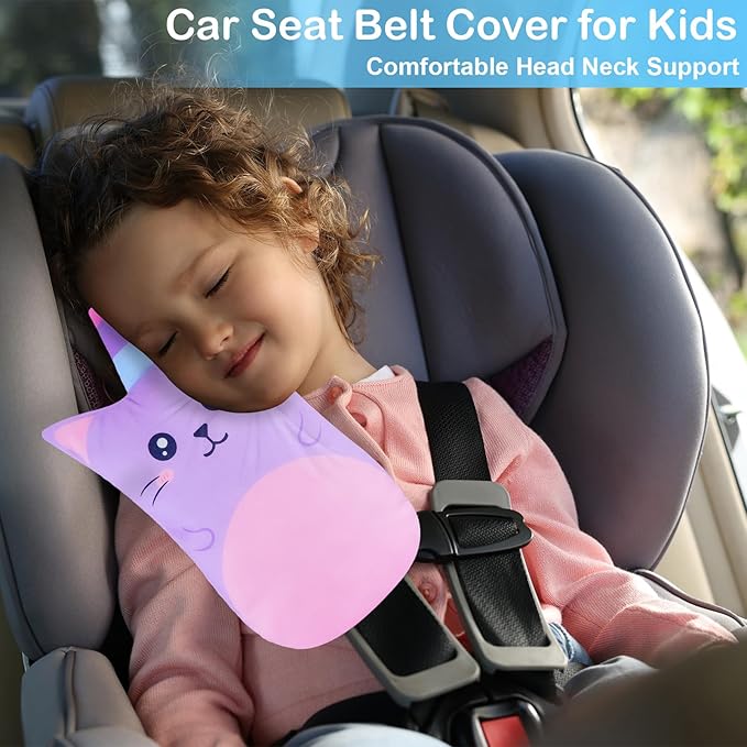 FIODAY Seatbelt Covers for Kids Car Seat Strap Pads Seat Belt Pillow Adjust Seat Belt Covers Seatbelt Cushion for Toddler Baby Boys Girls Travel Head Neck Shoulder Support,Purple
